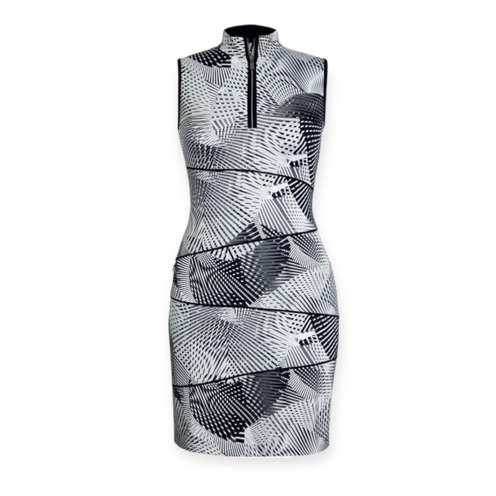 Tail Sleeveless Quarter-Zip Golf Dress in Agility Print Black White size XSmall